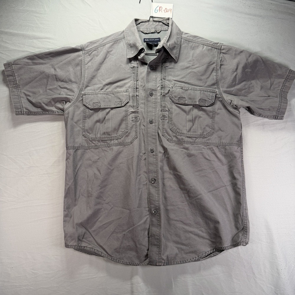 5.11 Tactical Button Up Shirt Mens Medium Gray Canvas Workwear Short Sleeve Gorp